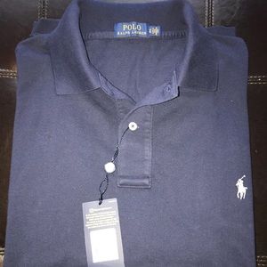 Ralph Lauren Navy Polo with silver logo - size LT